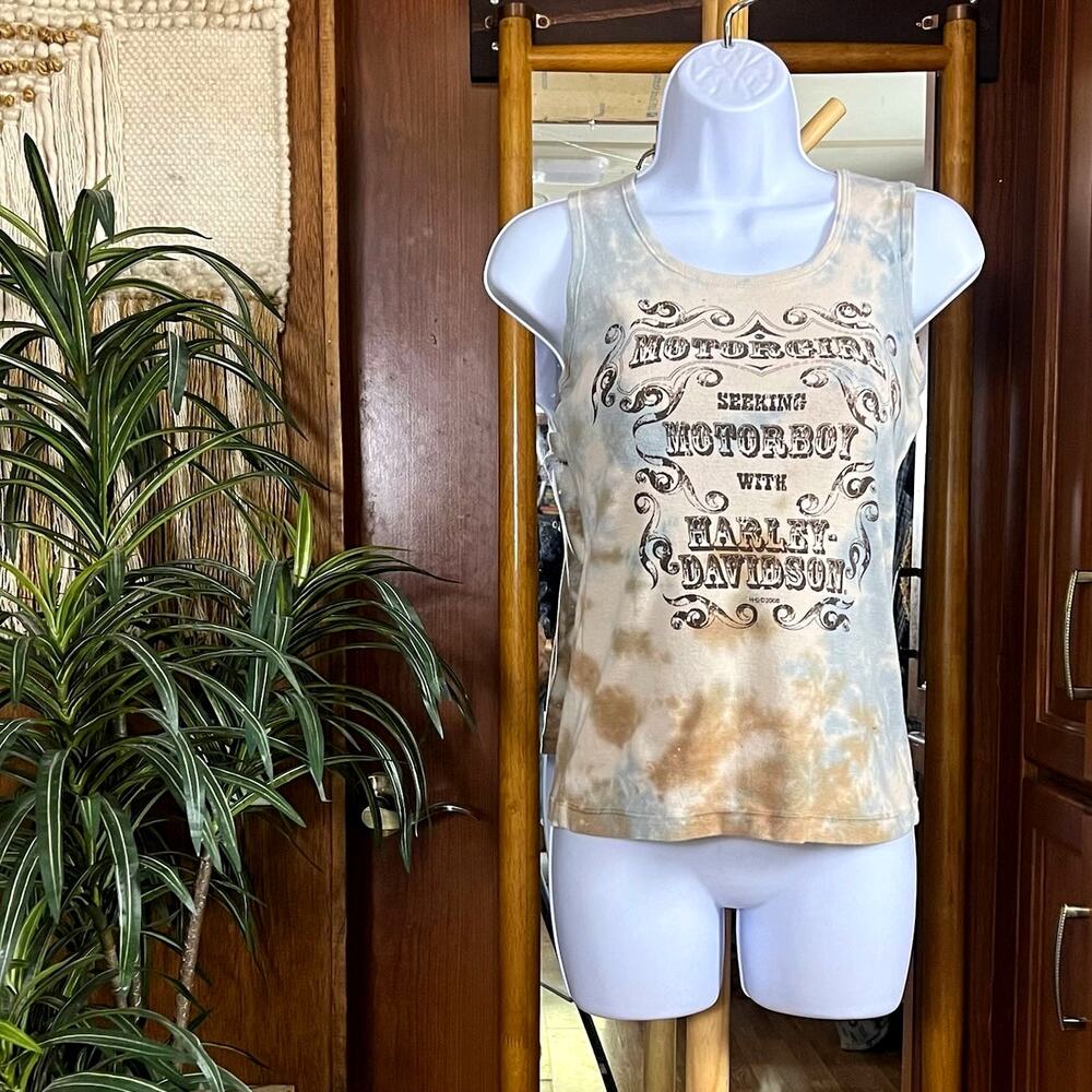 Harley Davidson Tie Dye Tank Small Motorgirl Y2K USA Grand Teton Idaho Falls